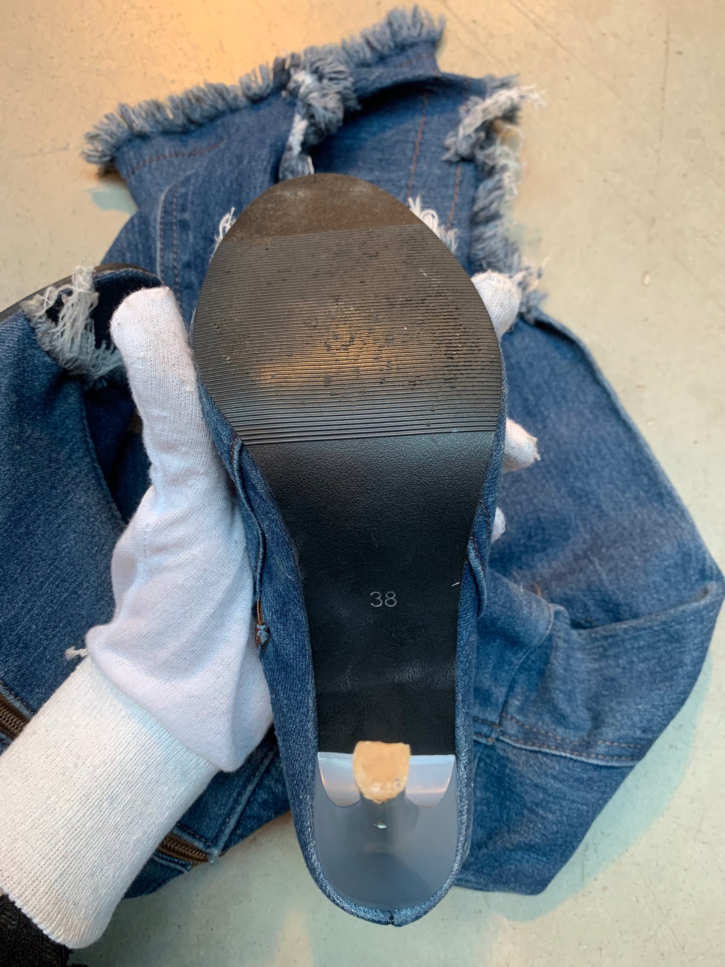 Y2K Women's Thigh-High Distressed Denim Peep-Toe Boots