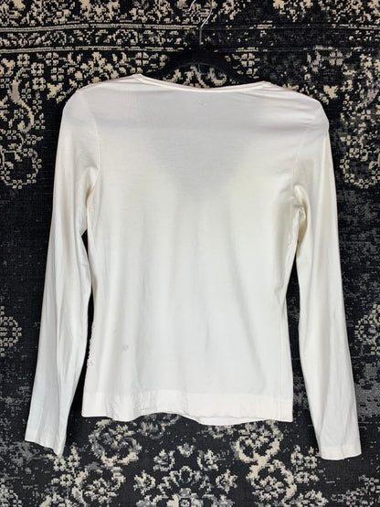 Women's Y2K White Beaded Long Sleeve Top