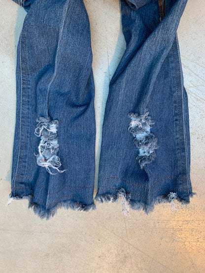 Y2K Women's Thigh-High Distressed Denim Peep-Toe Boots