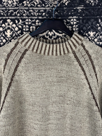 Unisex Washed Two-Tone Chunky Knit Sweater