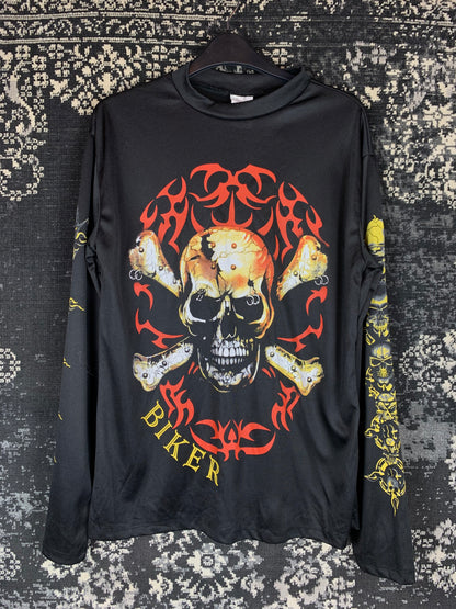 Biker Skull Print Long Sleeve Shirt for Women
