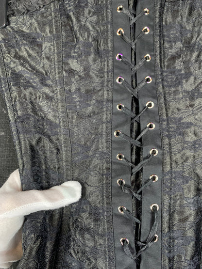 Women's Black Lace-Up Floral Pattern Corset Top