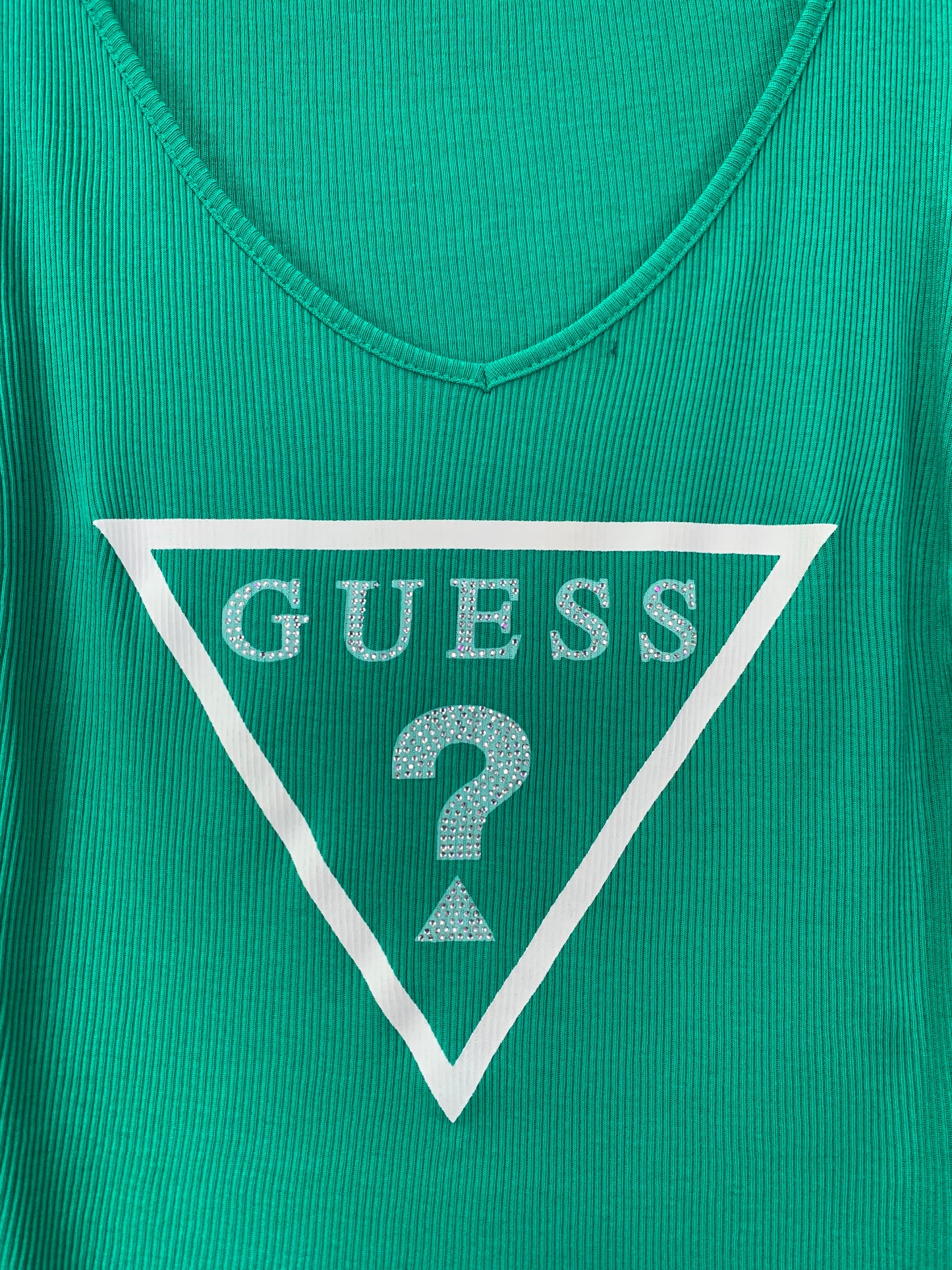 Women's Green Guess Sleeveless Ribbed Tank Top