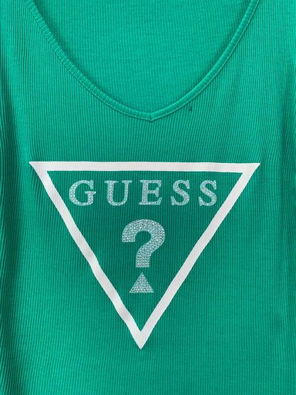 Women's Green Guess Sleeveless Ribbed Tank Top