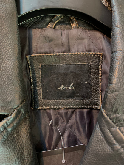 Black Vintage Leather Jacket With Button Closure