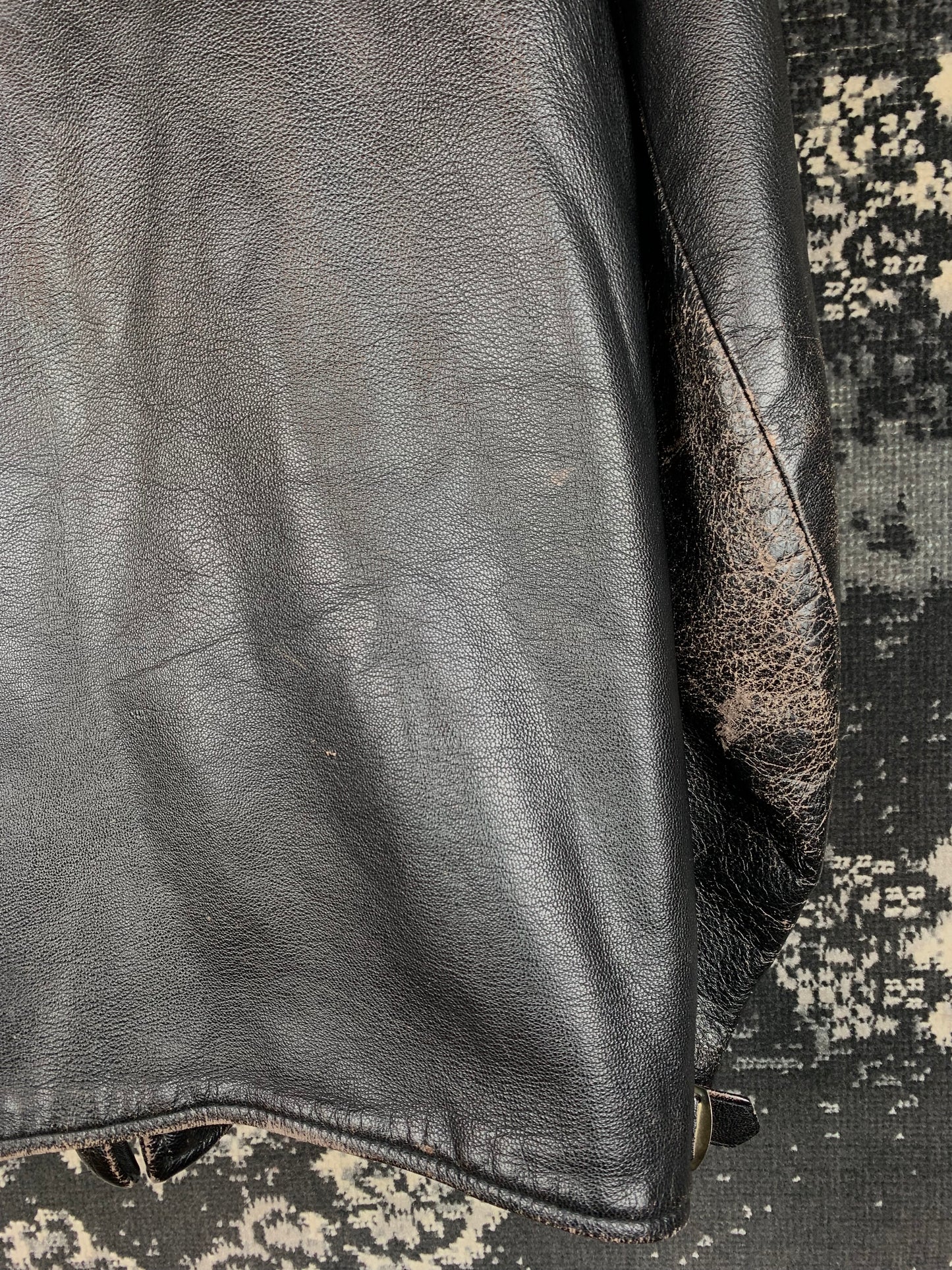 Vintage Black Leather Zip-Up Jacket with Stand Collar