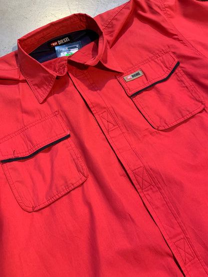 Diesel Vintage Red Short Sleeve Button-Up Shirt