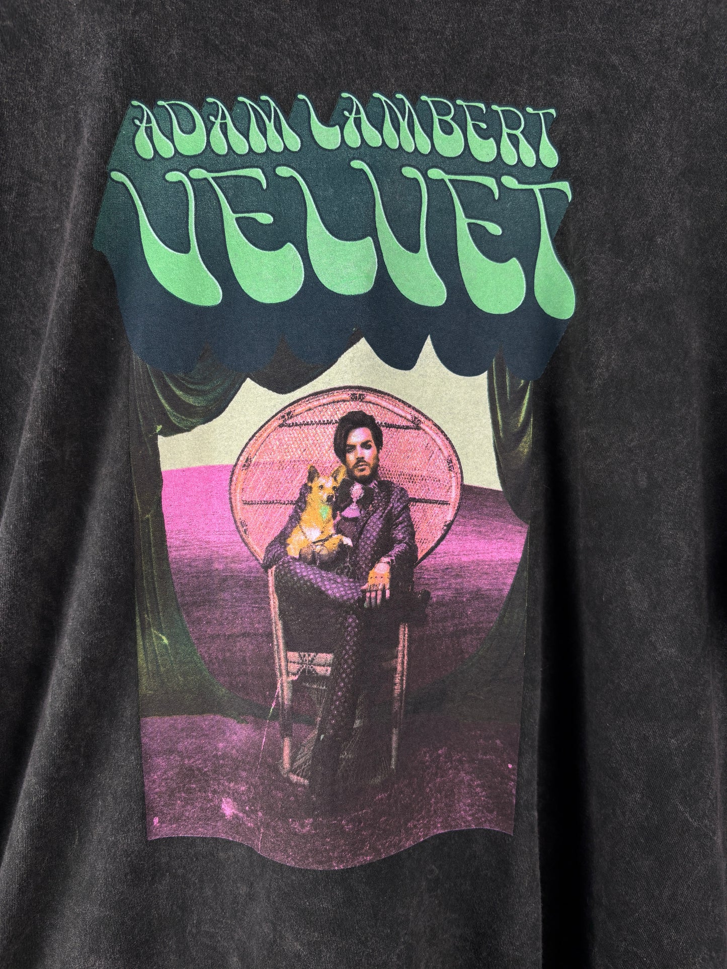 Adam Lambert "Velvet" Green Washed Graphic T-Shirt