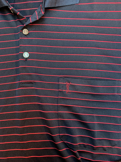 Yves Saint Laurent Navy Blue and Red Striped Polo Shirt