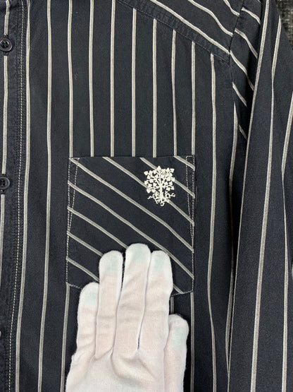 Men's Vintage Dark Blue Striped Longsleeve Button-Up