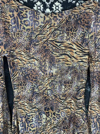 Womens Y2K Style Mesh Animal Print Long Sleeve Dress