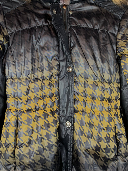 Benetri Y2K Style Black & Yellow Houndstooth Puffer Jacket