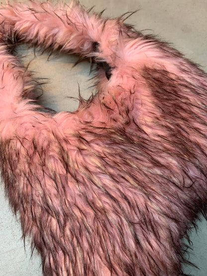 Women’s Pink Faux Fur Shoulder Tote Bag