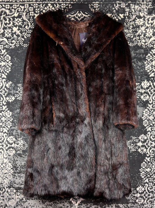 Vintage Women's Dark Brown Genuine Nutria Mink Fur Coat