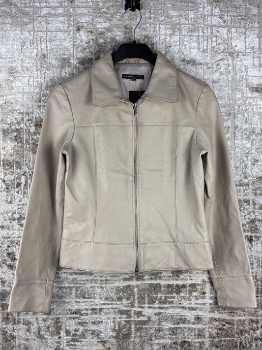 Womens Vintage Beige Leather Jacket