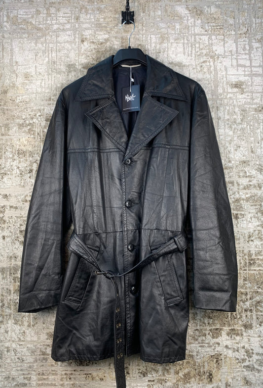 Men Vintage AALTONEN Black Leather Coat