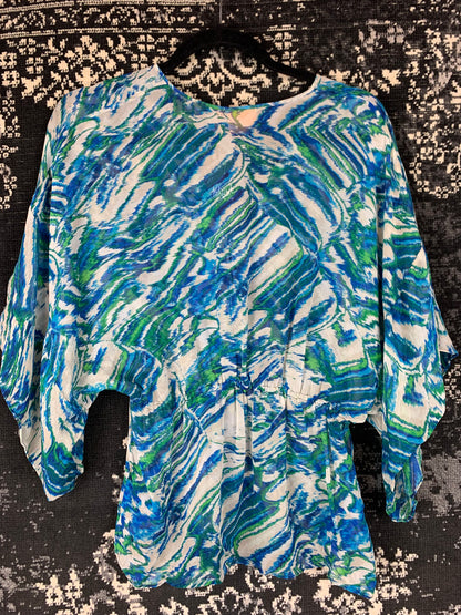 Tory Burch Blue Green Abstract Print Blouse
