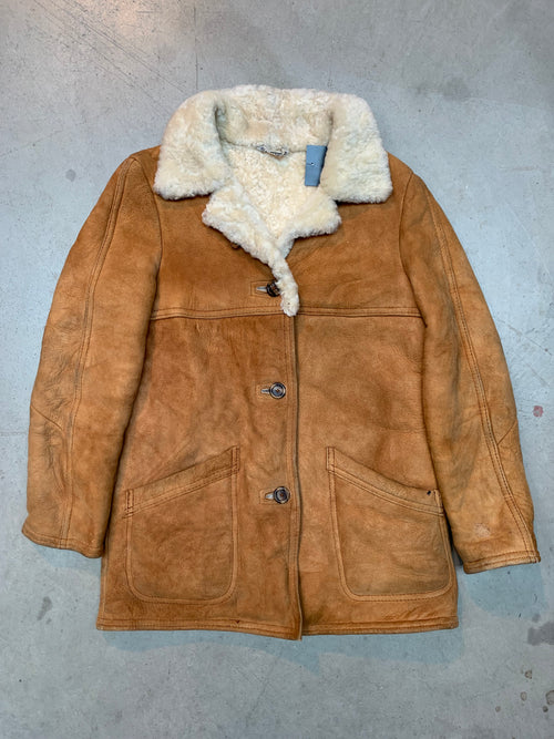 Vintage Men's Shearling Coat in Tan Suede