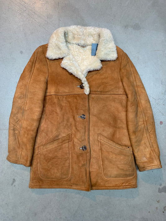 Vintage Men's Shearling Coat in Tan Suede