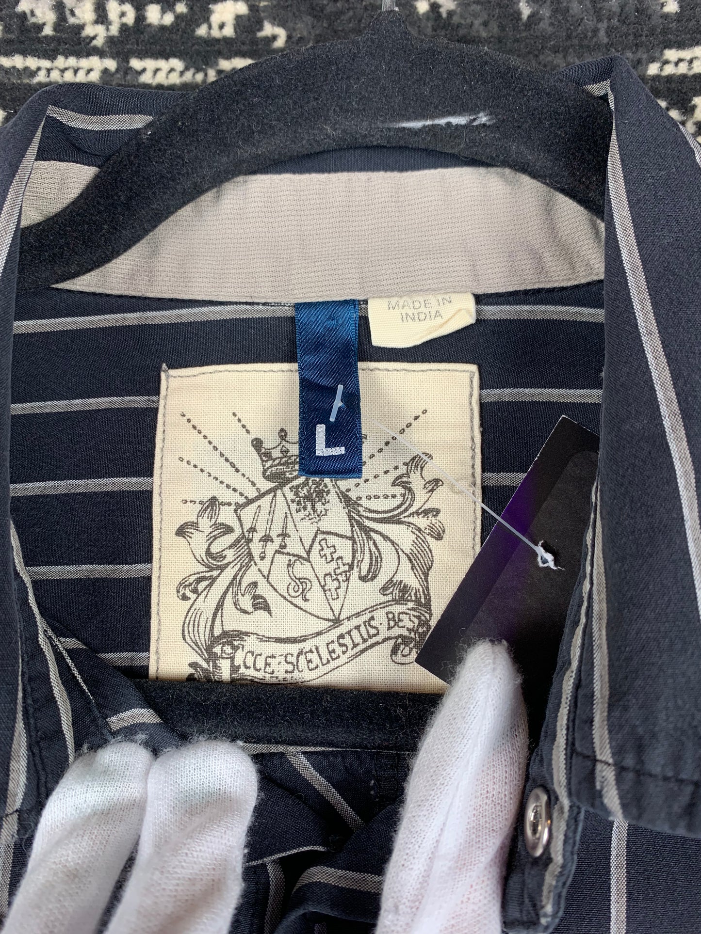 Men's Vintage Dark Blue Striped Longsleeve Button-Up