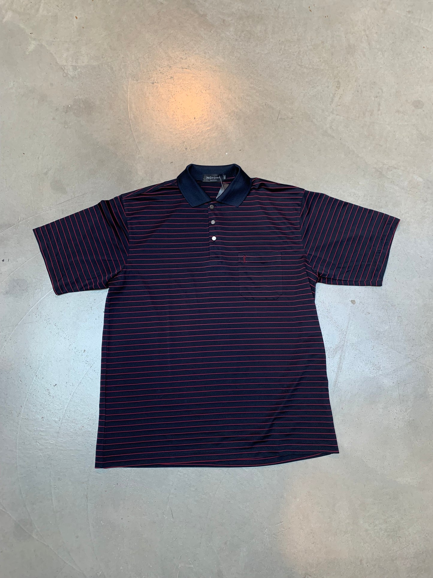 Yves Saint Laurent Navy Blue and Red Striped Polo Shirt