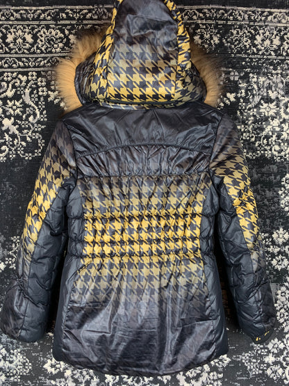Benetri Y2K Style Black & Yellow Houndstooth Puffer Jacket