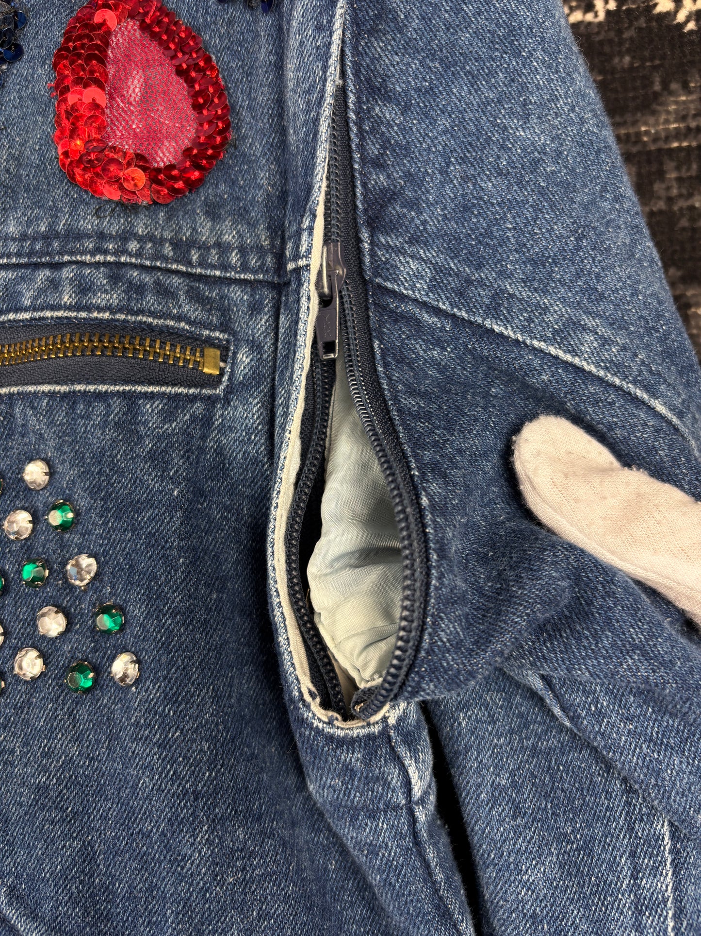 Women’s Y2K Denim Jacket with Beads and Detachable Sleeves
