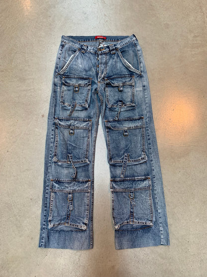 Vintage Men M Bright Multi Pocket Utility Jeans