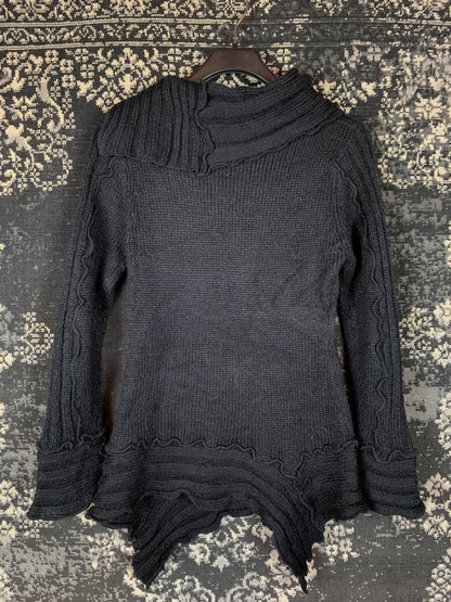 Women's Black Y2K Dog Print Beaded Sequin Knit Sweater