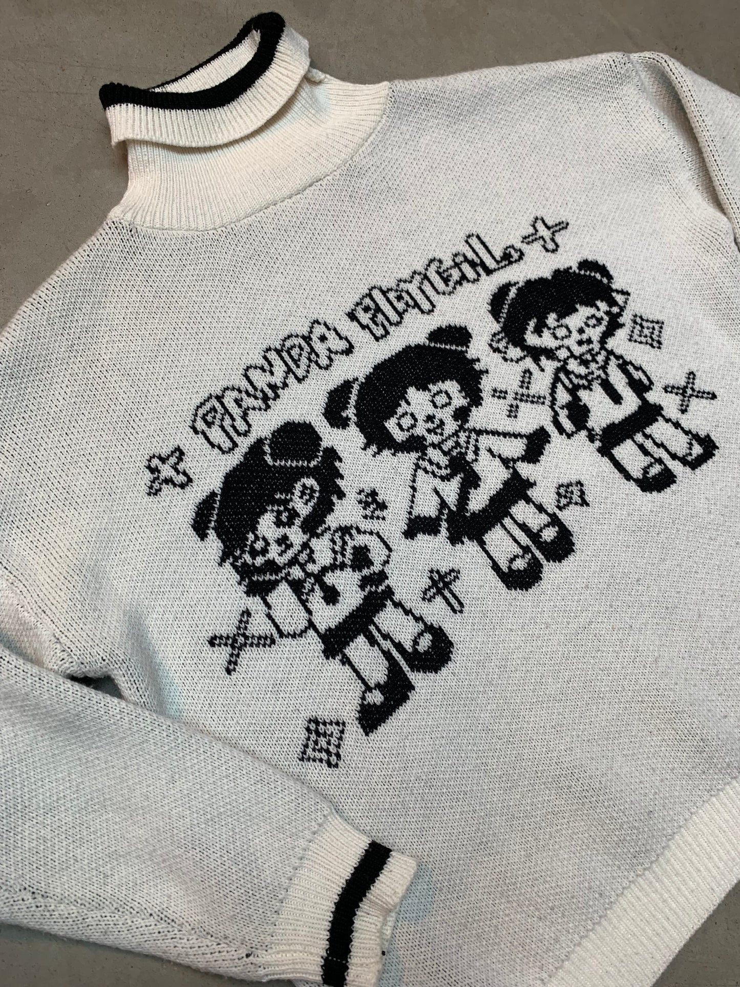 Y2K Men's Graphic Knit Sweater with Panda Pigtail Cartoon Design