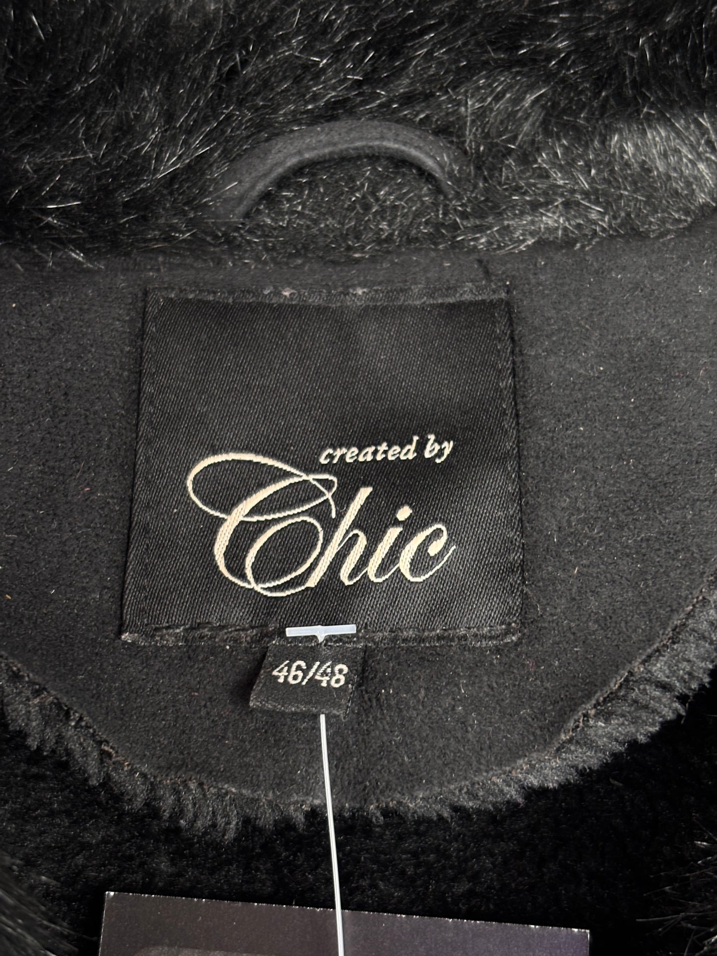 Women's Y2K Black Suede Duffle Coat wih Faux Fur Trim