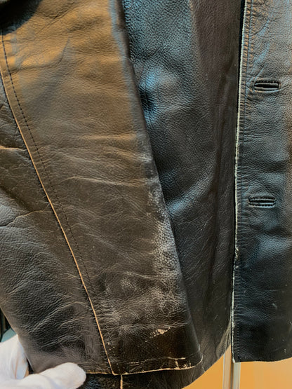 Black Vintage Leather Jacket With Button Closure