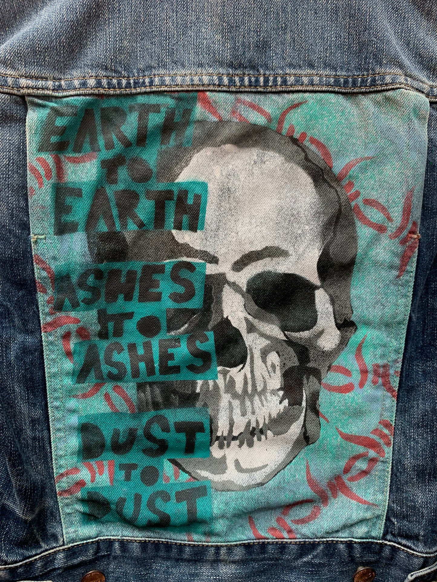 ONLY Denim Jacket with Custom Skull Artwork on Back