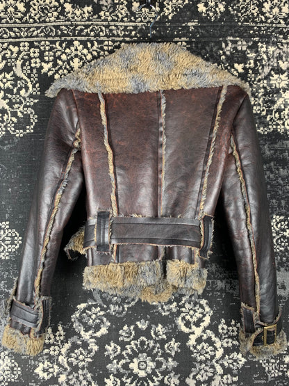 Vintage Brown Shearling Aviator Jacket