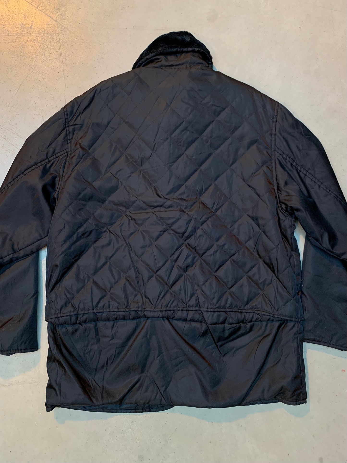 Women's Black Quilted Winter Coat with Faux Fur Collar