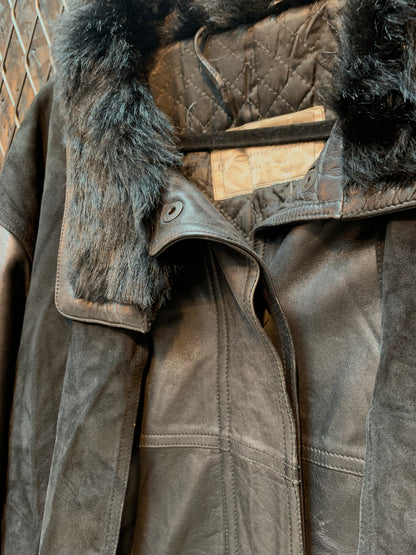 Women's Vintage Cesare Piccini Black Leather Trench Coat