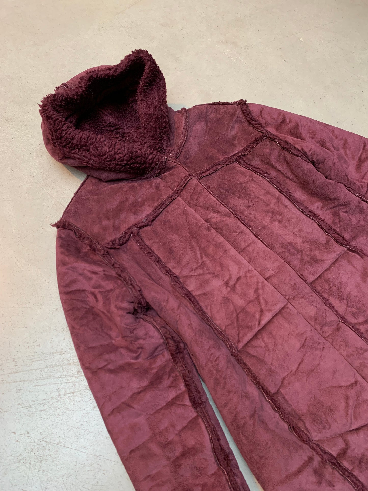 Vintage Women's Long Bohemian Shearling Style Hooded Coat