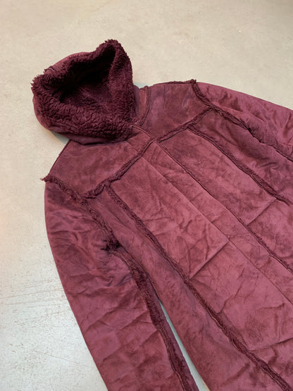 Vintage Women's Long Bohemian Shearling Style Hooded Coat