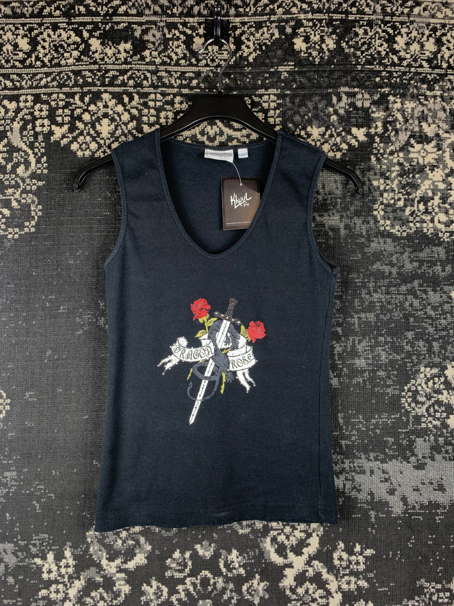 Women's Y2K Colours of The World Black Ribbed Tank Top