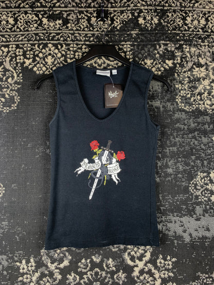 Women's Y2K Colours of The World Black Ribbed Tank Top