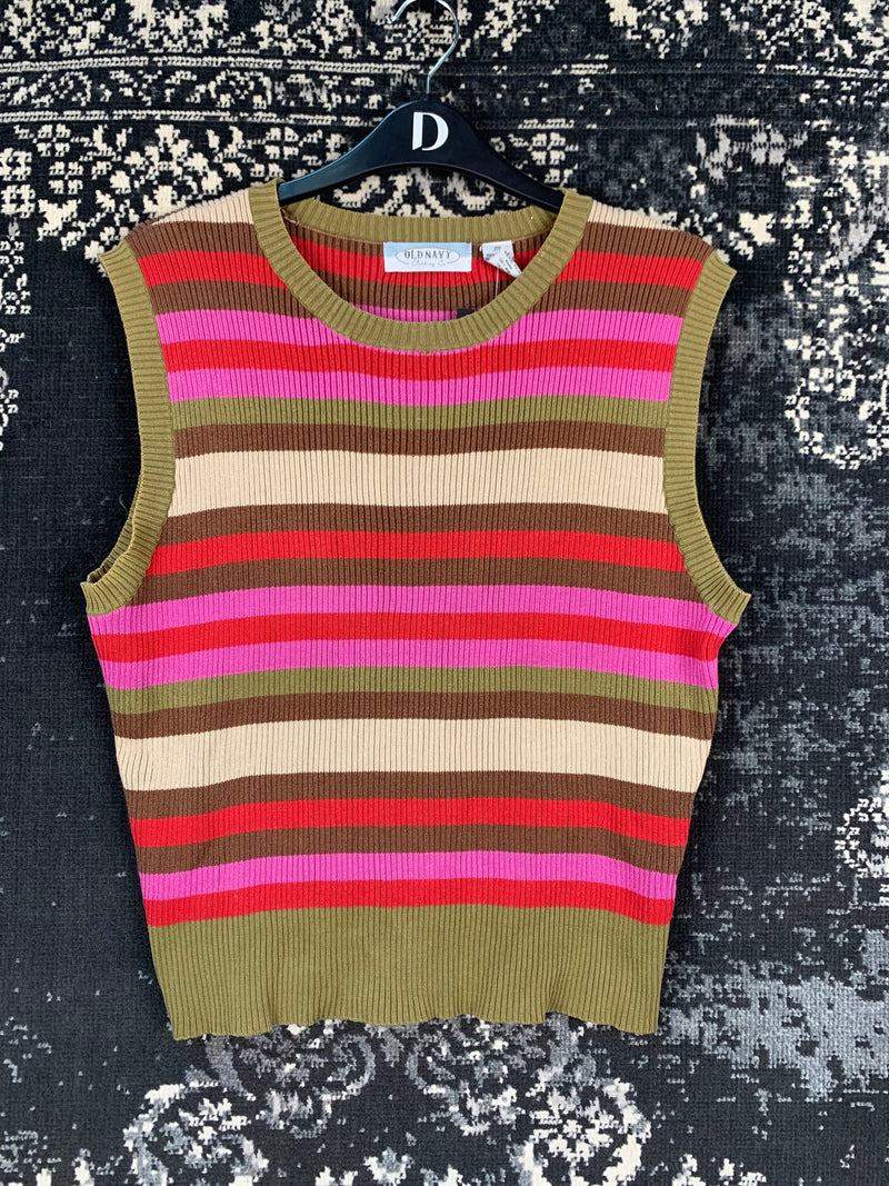 Womens Vintage Y2K Old Navy Striped Knit Vest Top