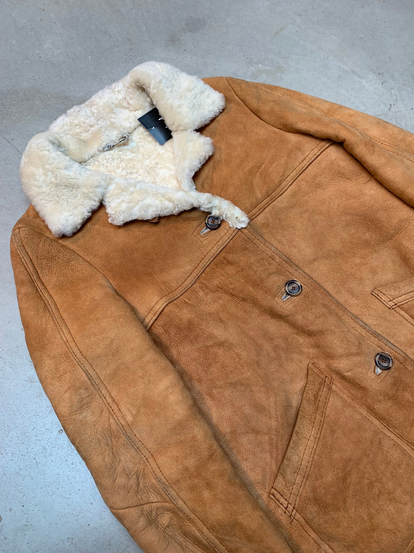 Vintage Men's Shearling Coat in Tan Suede