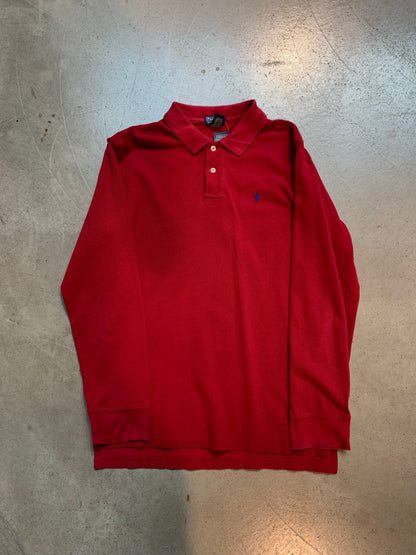 Vintage Men's Ralph Lauren Red Longsleeve Polo Shirt