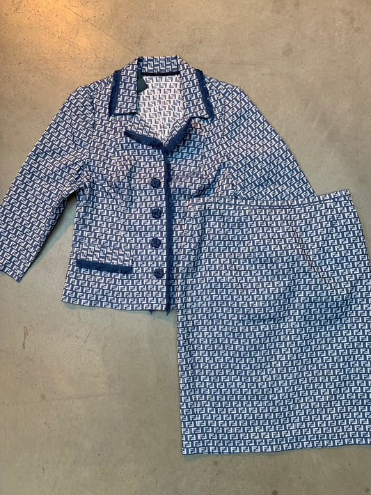 Vintage Women’s Fendi Monogram Blazer and Skirt Two-Piece Suit