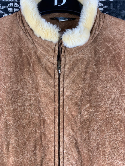 Y2K Style Brown Faux Shearling Zip Up Jacket