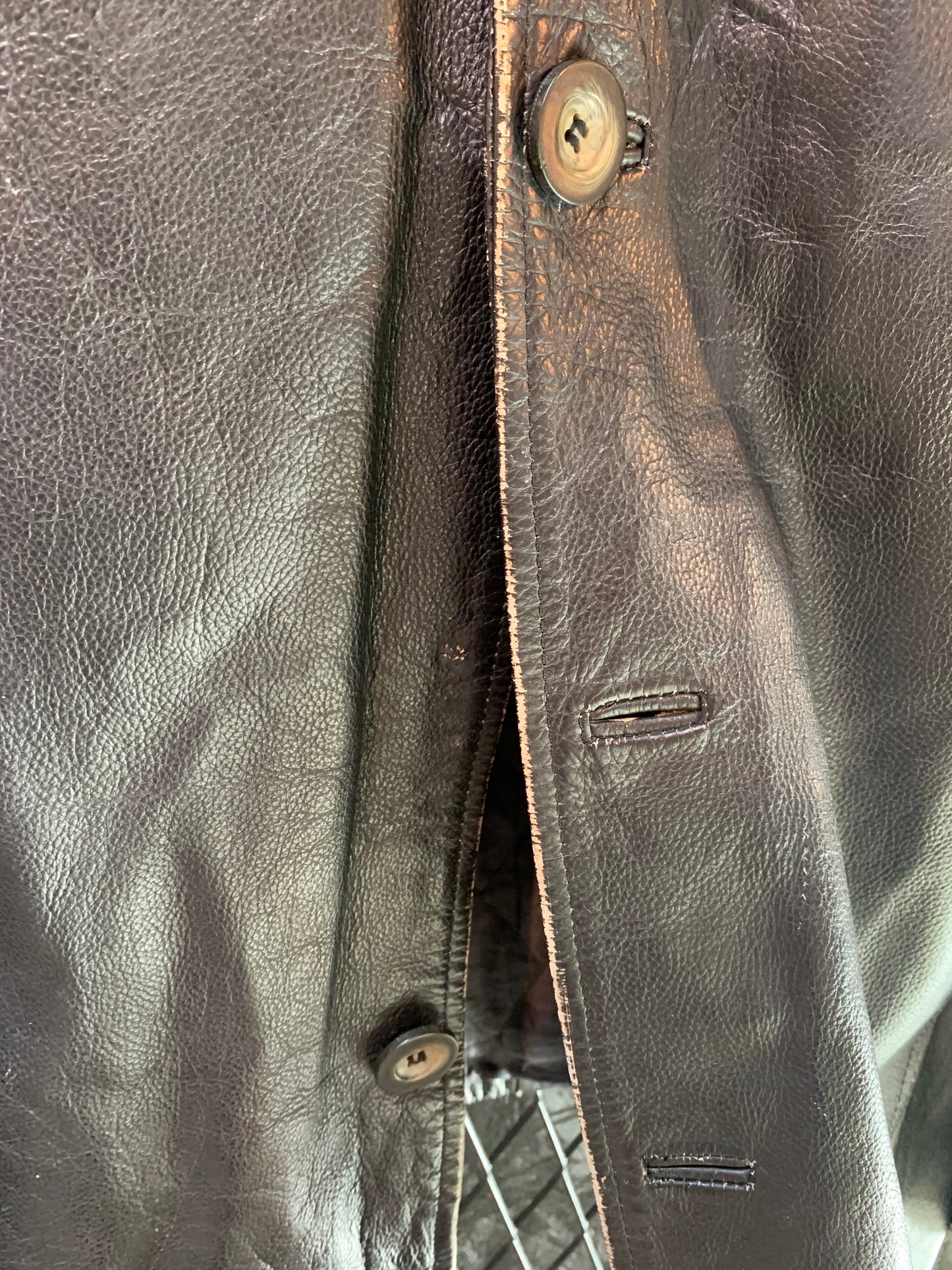 Black Vintage Leather Jacket With Button Closure