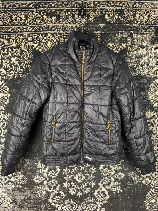 Puma Black Quilted Jacket with Gold Zip Detail