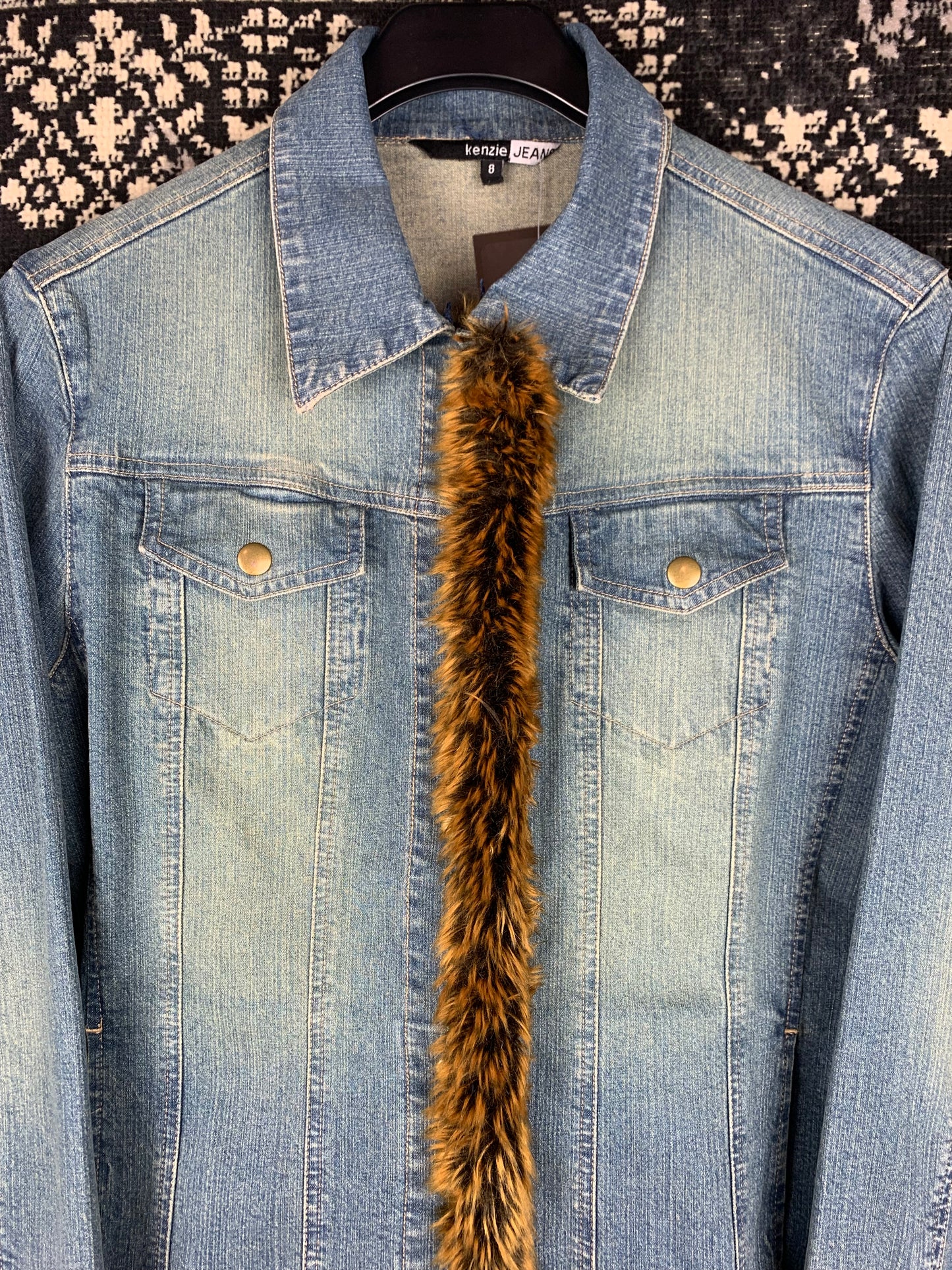 Women's Y2K Style Denim Button-Up with Faux Fur Trim