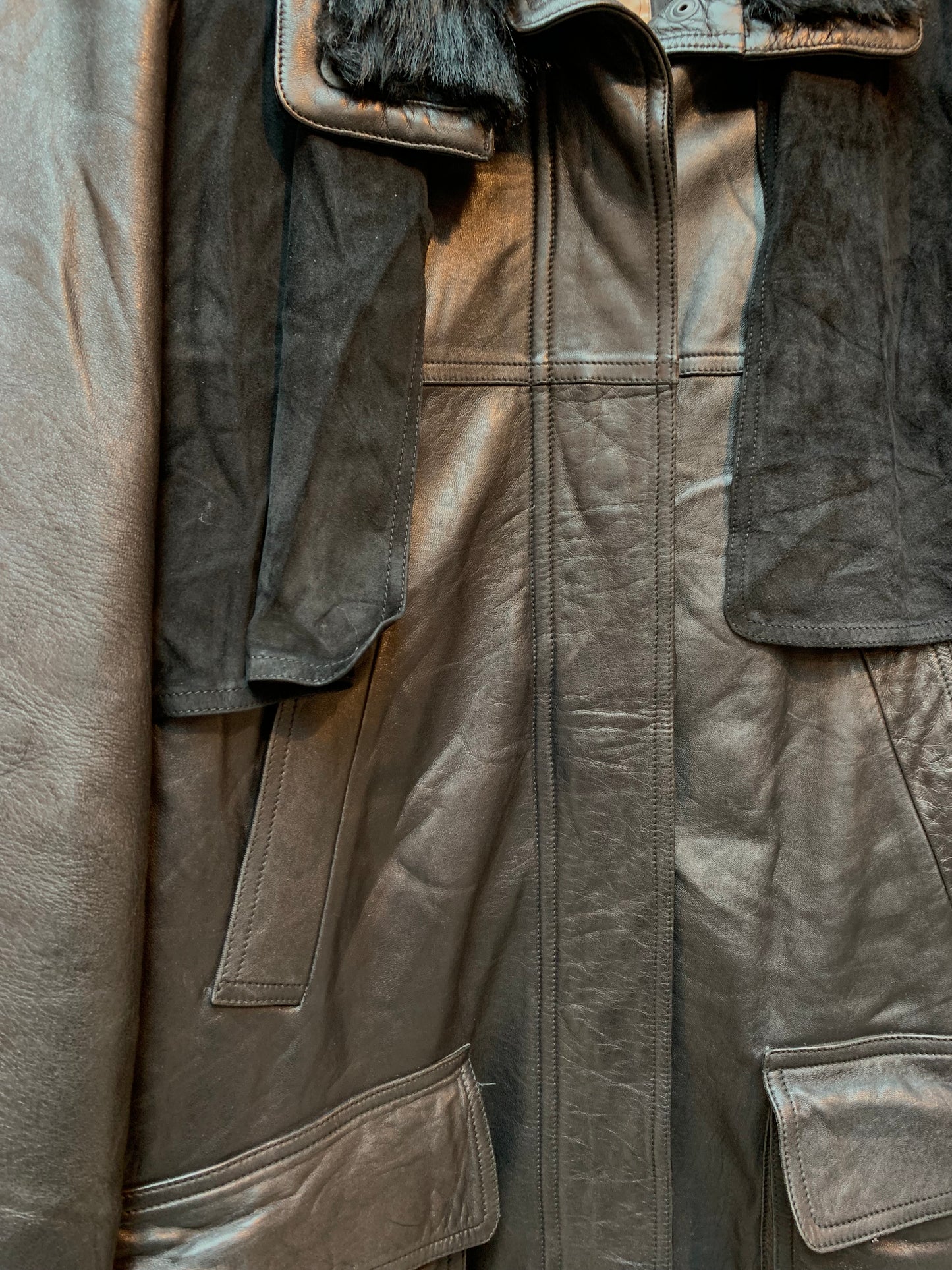 Women's Vintage Cesare Piccini Black Leather Trench Coat