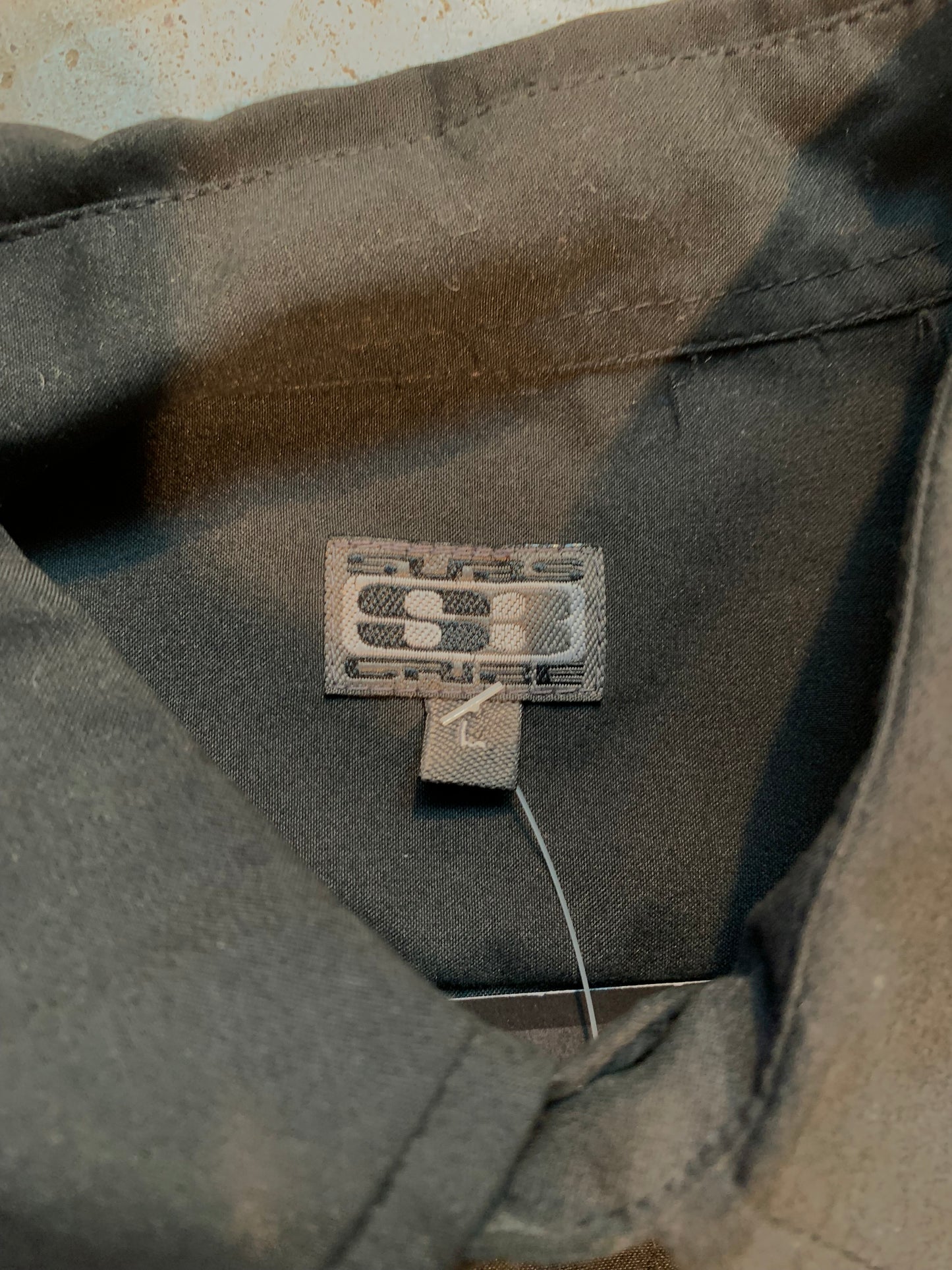 Y2K Men's Dark Grey Tribal Button-Up Shirt